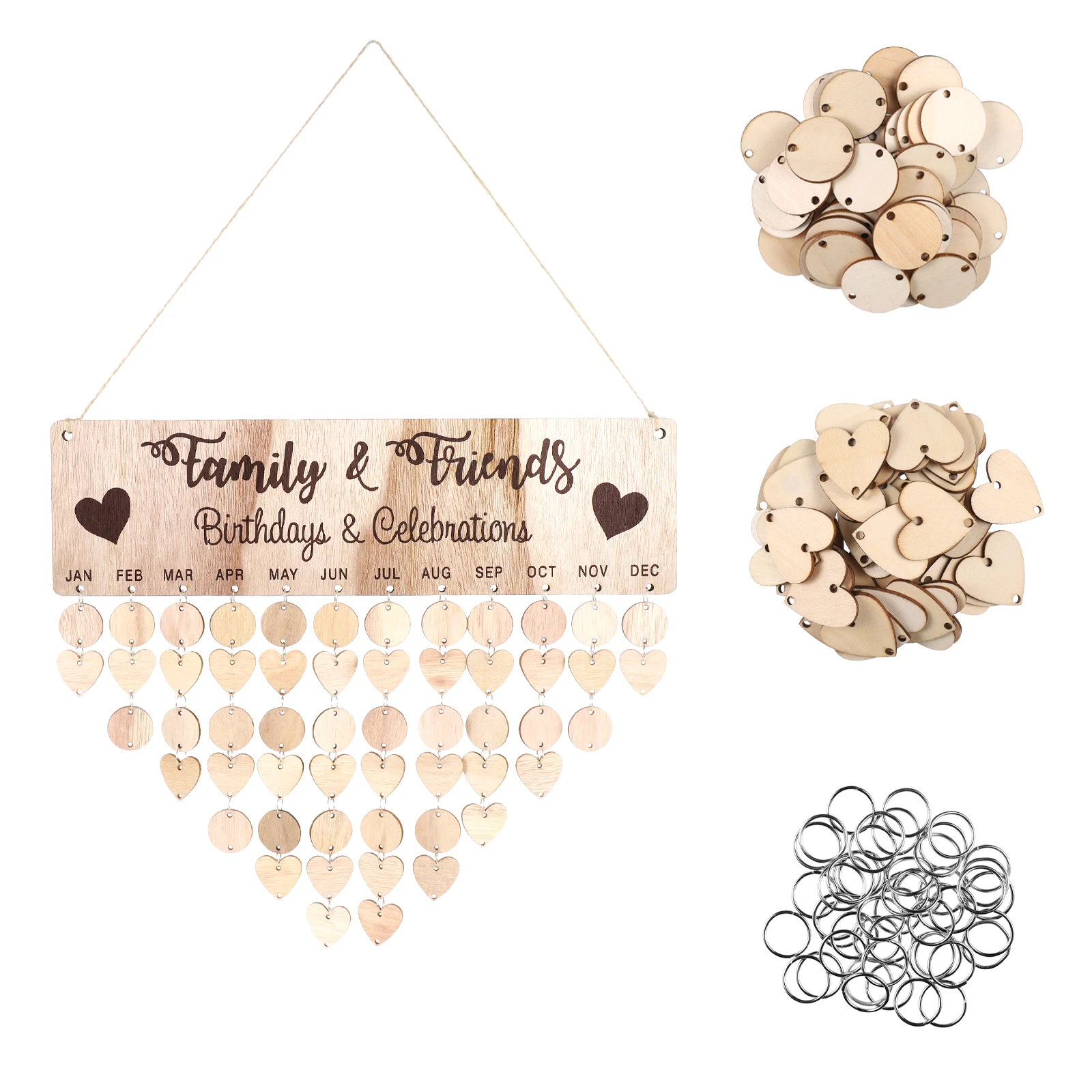 

Wooden Calendar Hanging Tag 50 Rounds 50 Hearts Birthday Reminders Date Plaque Wall Hanging Board DIY Wooden ReminderVintage