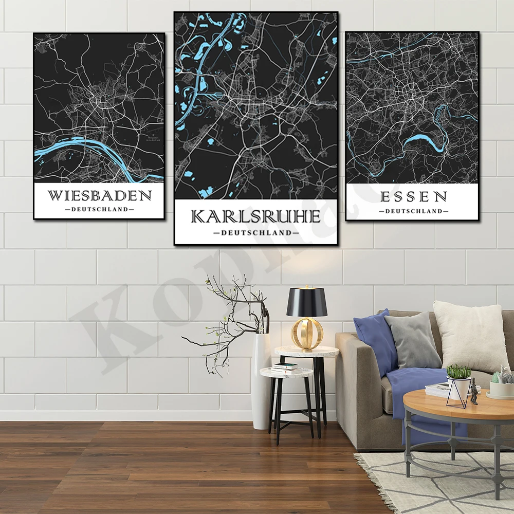 Karlsruhe Augsburg Wiesbaden Rome Essen Mannheim Bielefeld Bochum City Map Home Wall Decor Poster