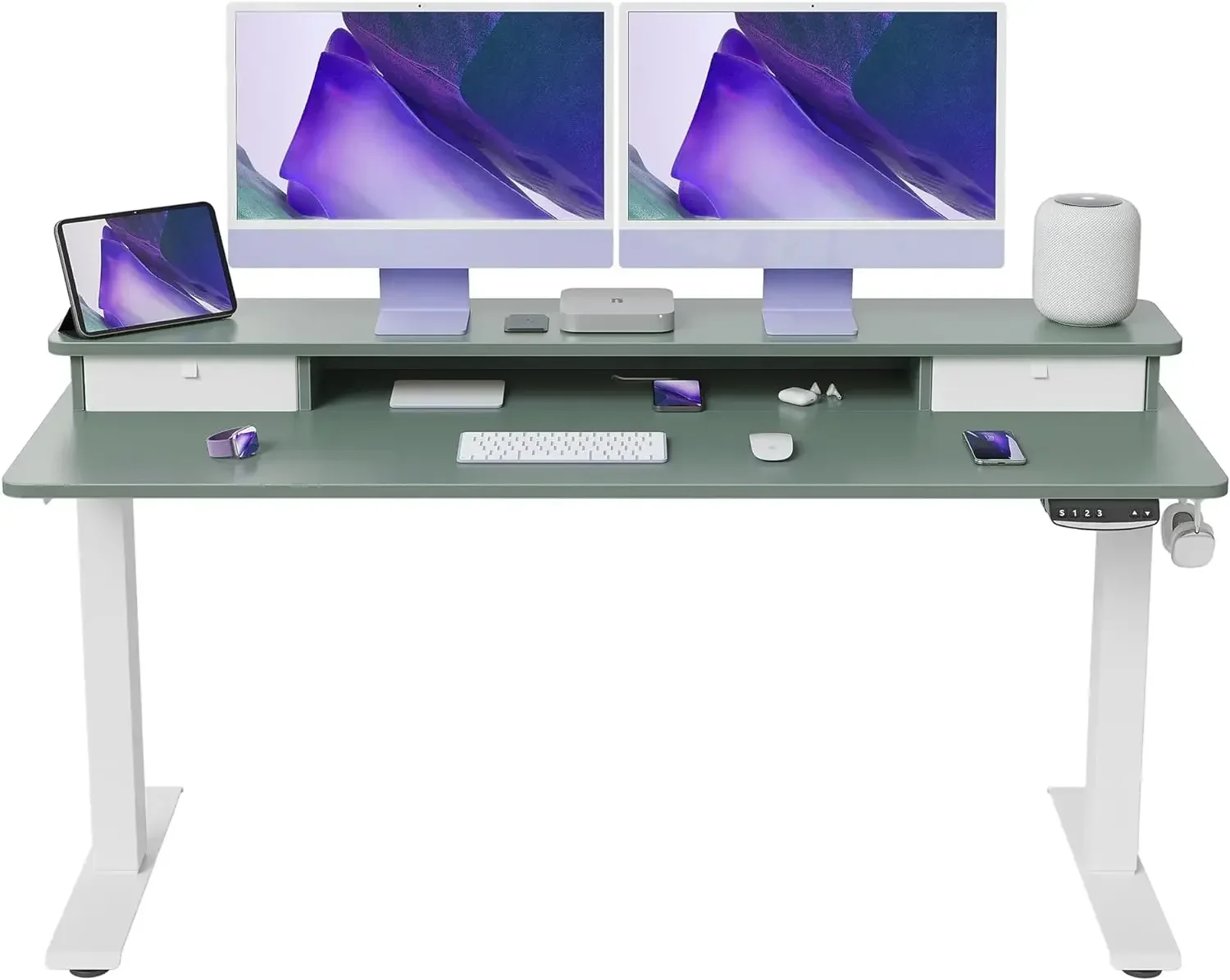 60 x 24 Inch Electric Standing Desk with 2 Drawer, Height Adjustable Stand Up with Storage, Sit Stand Desk with Monitor Stand