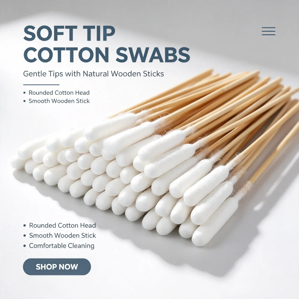 12cmSingle Cylindrical Tip Cotton Swabs, Disposable Natural Wooden Stick Cotton Buds for Ear Care, Makeup Touch‑Up and Household