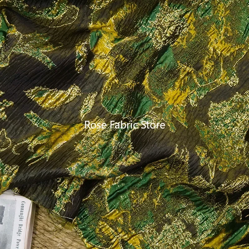 Relief Gold Silk Yarn Dyed Jacquard Fabric Retro Dress Vest Fluffy Decorative For Tops, Dresses, Shirts, Overalls, Pillows, Bags
