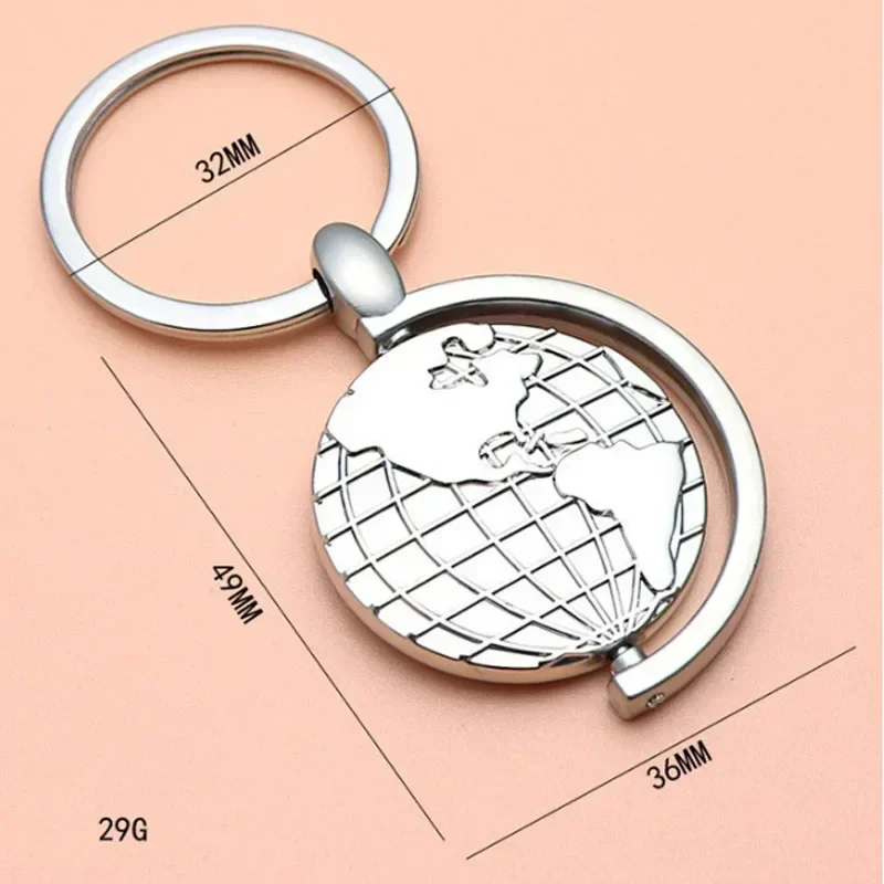 Personalized Rotating Globe Metal Car Keychain Man Bag Pendant Car Key Ring Holder Creative Birthday Gift Accessories