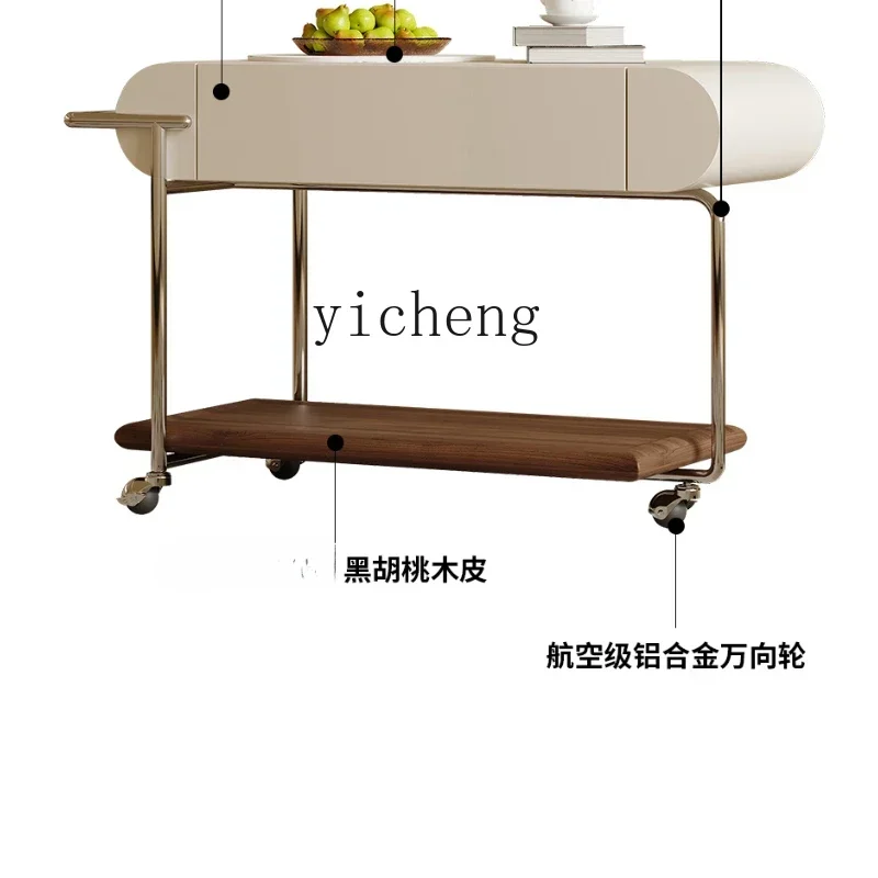 rectangular mobile side table with wheel cart French rock slab sofa side table small coffee table
