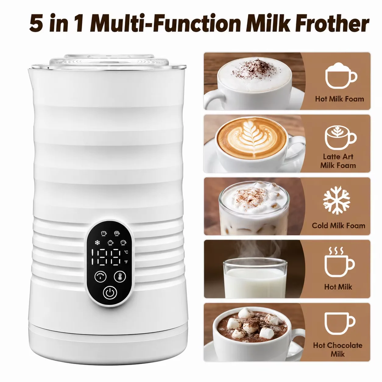 350ml Electric Milk Frother for Coffee, 96% High Foam Rate, Temperature Control with Burn-Free Base, Ultra-Quiet & Easy Clean