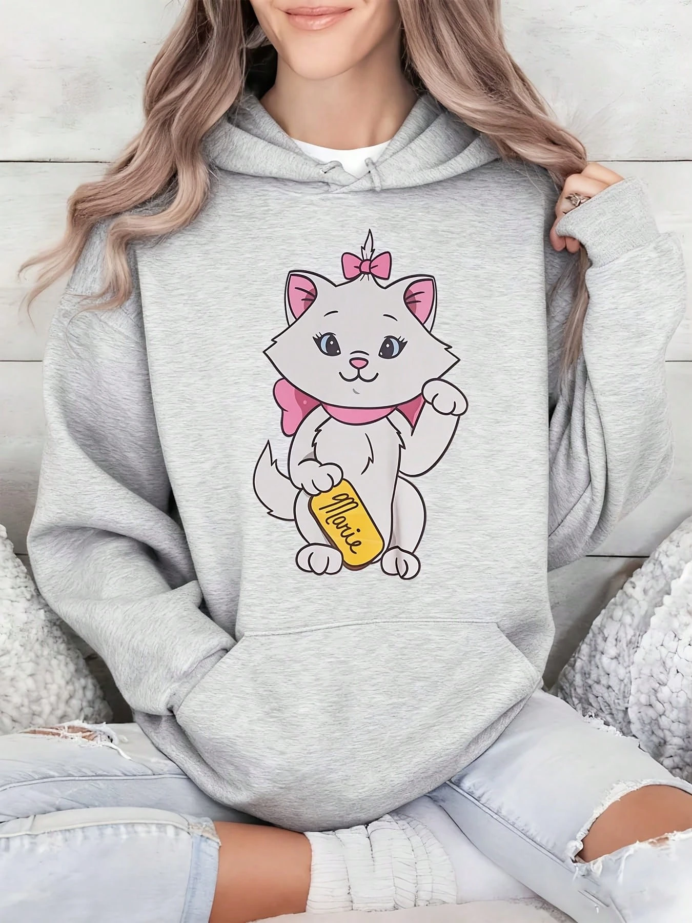 

Женская толстовка с капюшоном Disney The Aristocats Marie — унисекс, осенне-зимняя флисовая толстовка с капюшоном для повседневного использования на открытом воздухе, для любого случая