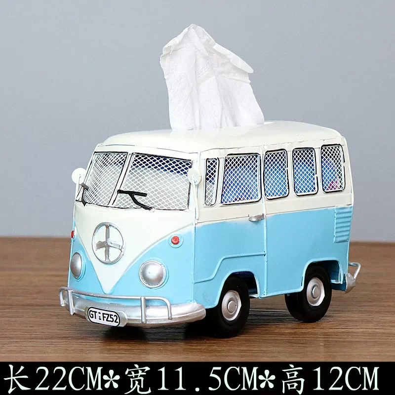 Industrial Wind Bus Tissue Box Iron Art Retro Model Car Tissue Storage Box for Office Home Decoration Creative Paper Holder