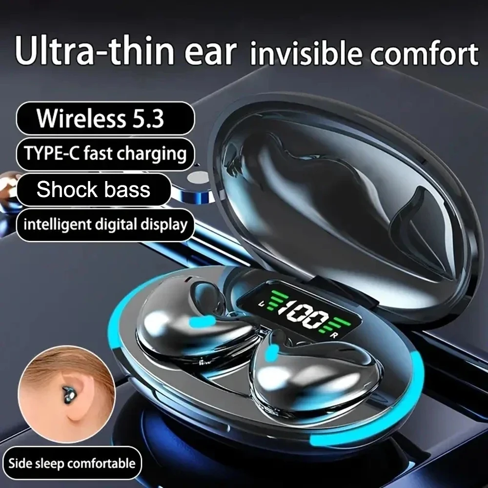 

New X55 Bluetooth Wireless Headphones Earbuds Mini Invisible Sleep Wireless Earphone HD voice Touch Control LED Hidden Earbuds