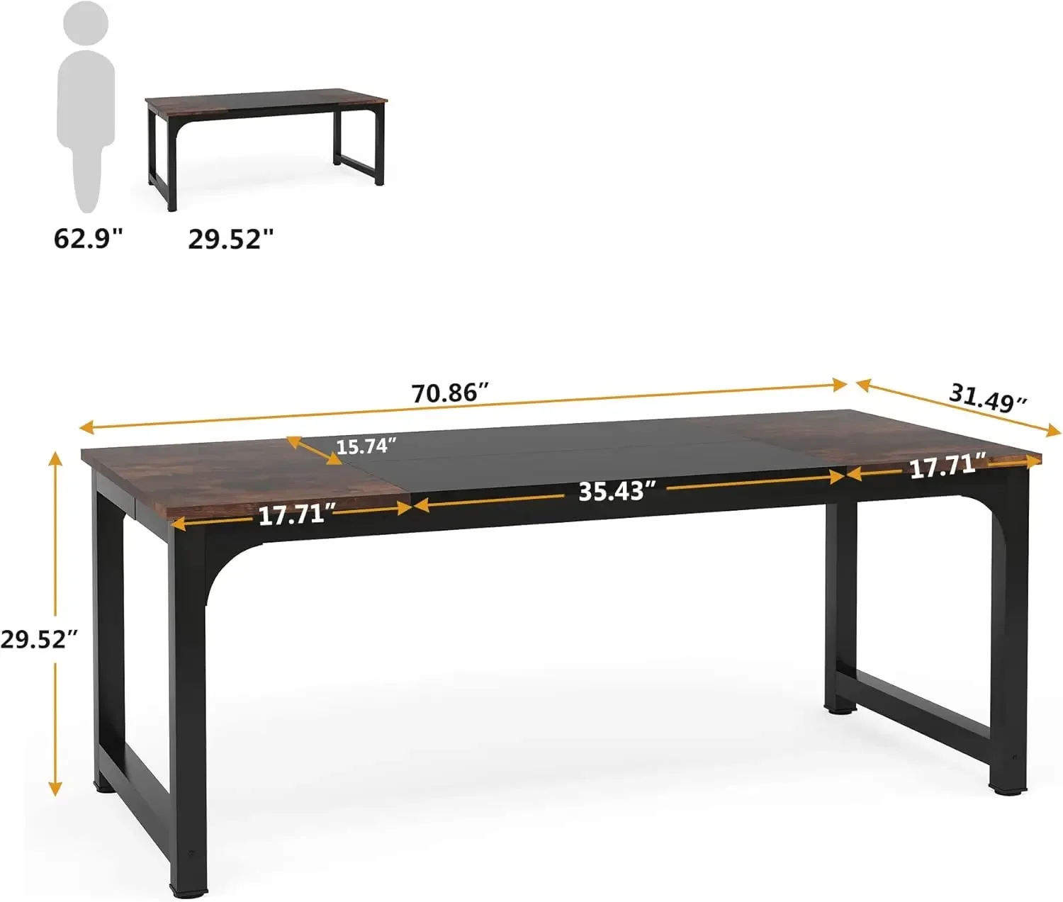 Tribesigns 70.8”Executive Desk, Large Office Computer Desk with Thicken Frame, Modern Simple Workstation Business Furniture