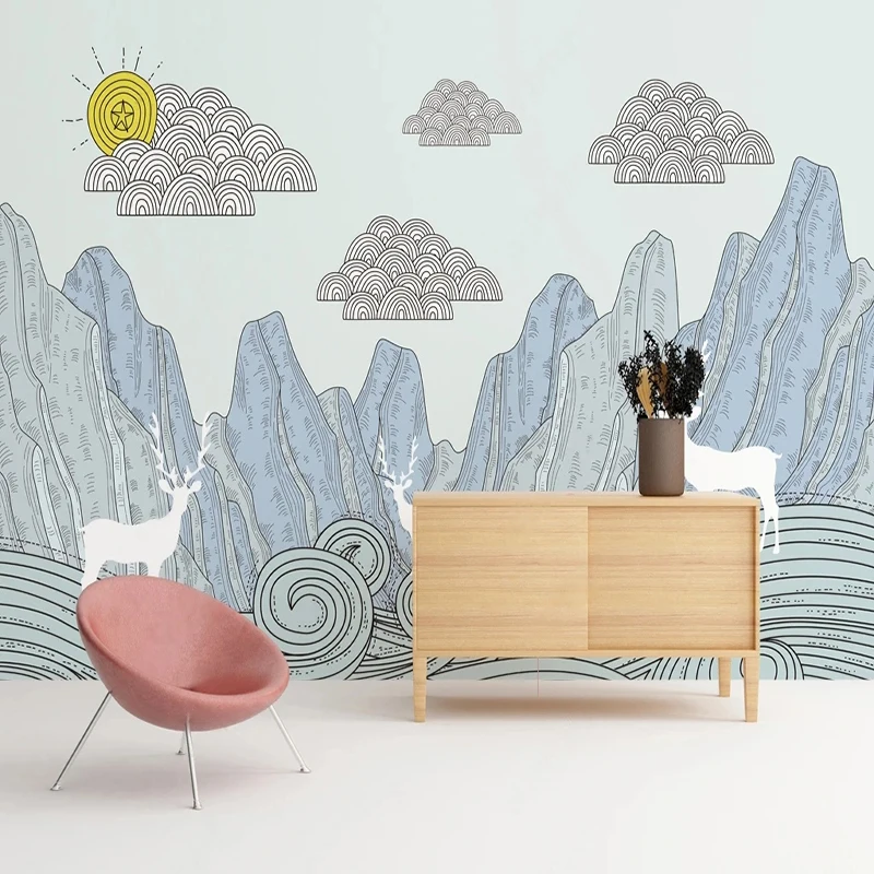 Custom Mural Wallpaper Creative Illustration Of Elk Landscape Clouds Fresco Living Room Bedroom Home Decor Papel De Parede 3 D