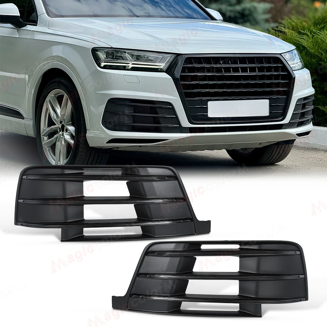 

Car Front Bumper Fog Light Lamp Grille For Audi Q7 Sline 2016 2017 2018 2019 Grill Fog Lamp Hole Cover 4M0807681D 4M0807682D