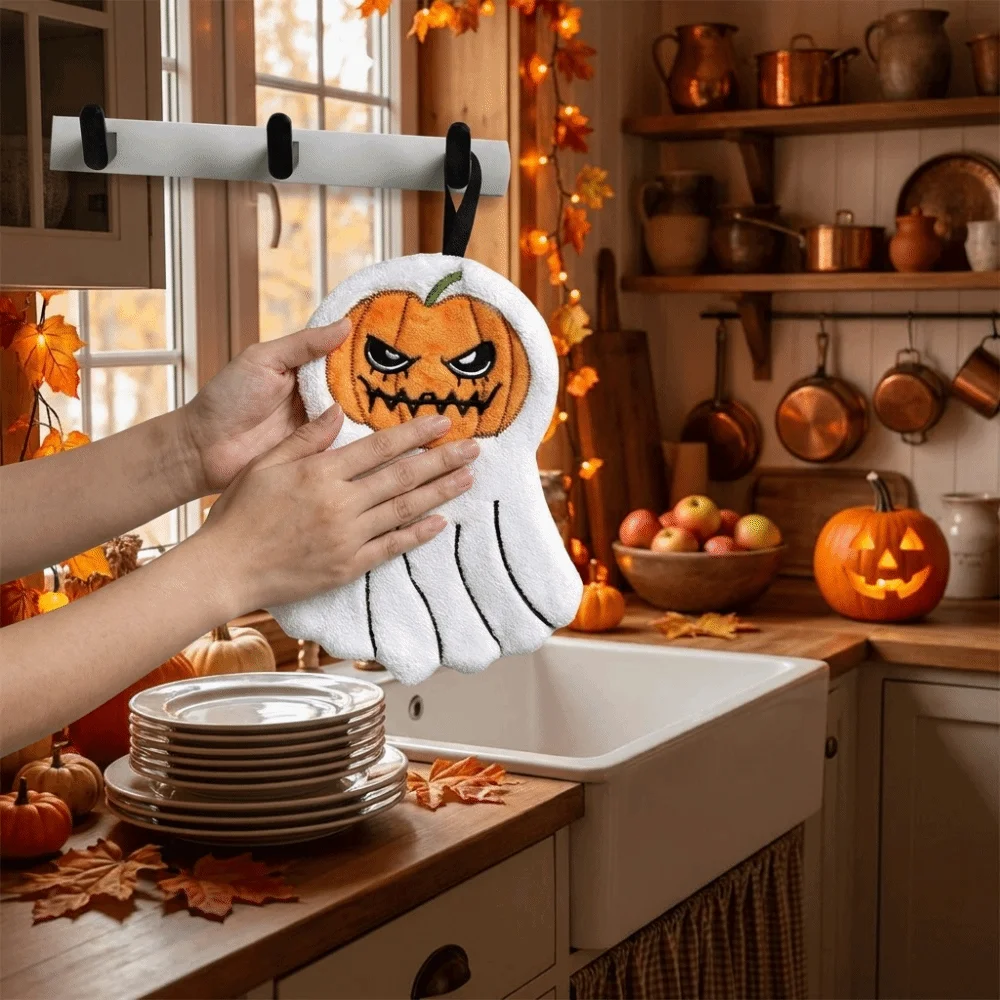 Ultra Absorbent Halloween Hand Towels Quick Drying Coral Fleece Kitchen Towels Soft Cartoon Bathroom Towels Party Decorations