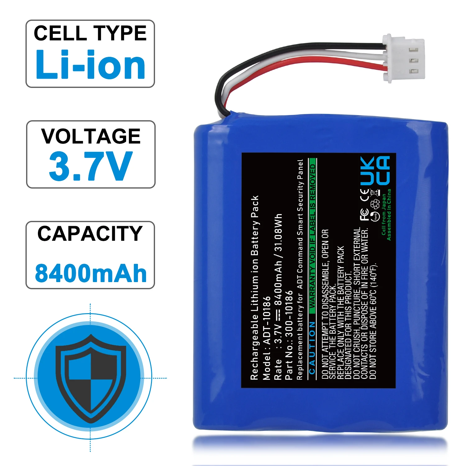 8400mAh Replacement Battery for ADT Command Smart Security Panel 300-10186, Honeywell Pro 7, AI05-2, AIO7-1, AIO7-2