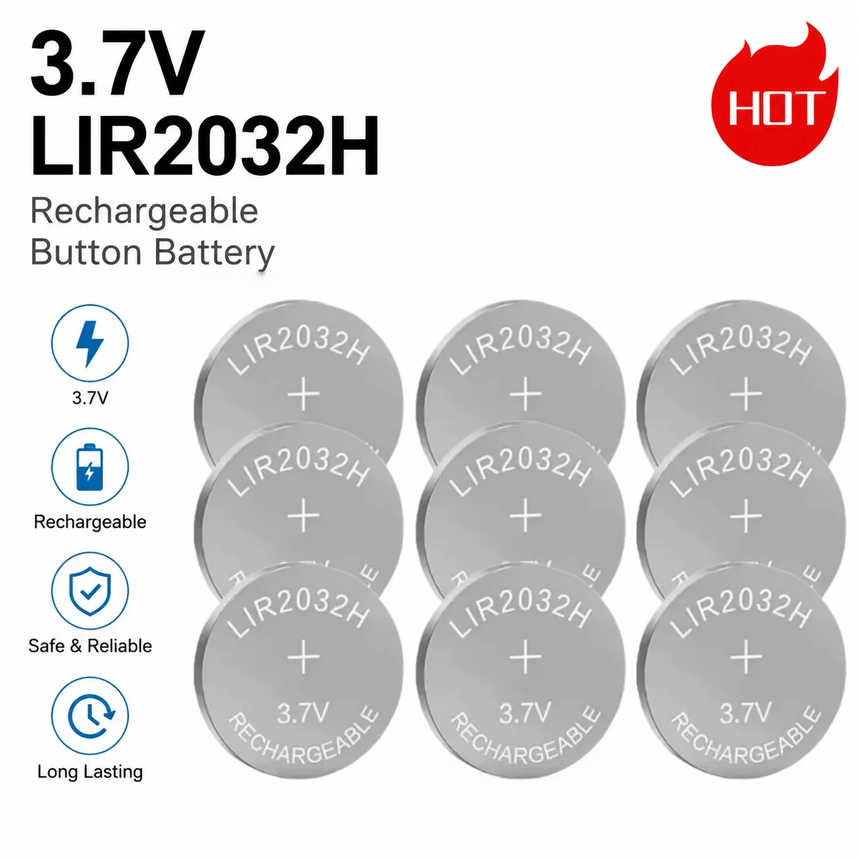 1-20PCS 3.7V LIR2032H Rechargeable Button Battery High Capacity Version of LIR2032 Lithium Cell Coin Batteries Replace CR2032
