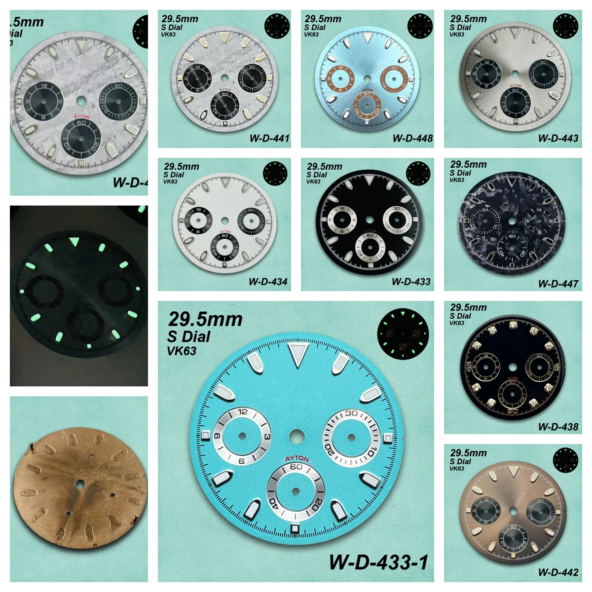 29.5mm DTN Panda S Dial Fit VK63 Movement Green Luminous High-Quality Dial Watch Modification Accessories