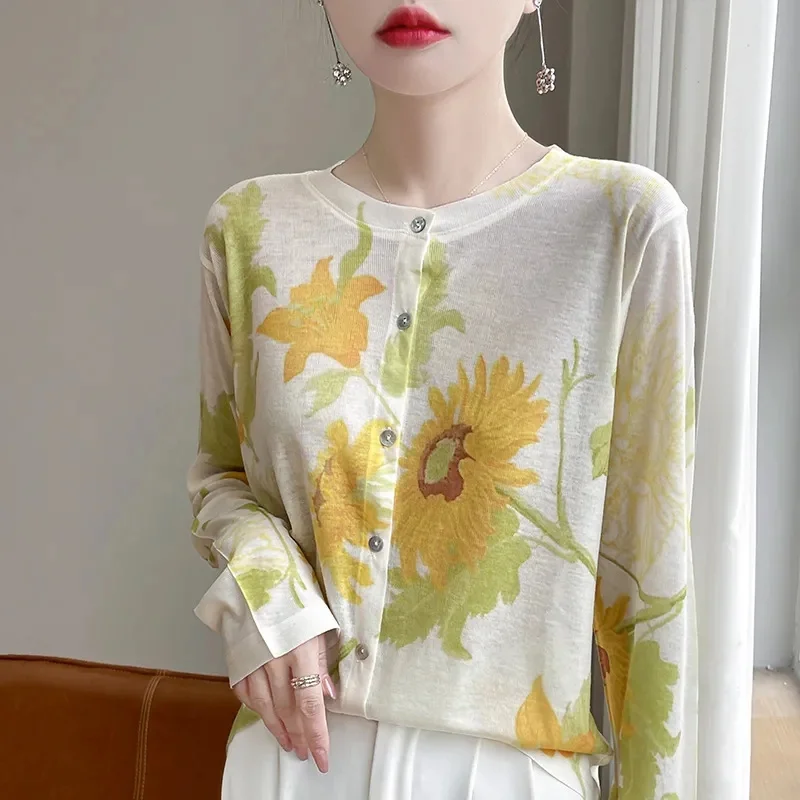 Fashion Round Neck Thin Knitted Jacket Women Sunscreen Clothing Coat NEW 2025 Korean Spring Summer Autumn Casual Coat Top Female