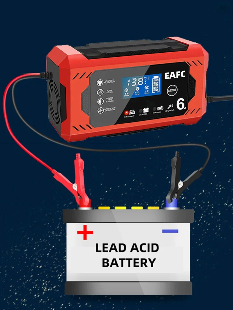Intelligentes 12V Batterieladegerät für Autos & Motorräder 6A/10A Ausgang LCD-Bildschirm Reparaturmodus Überladeschutz-Design Ladestation – Detail 1