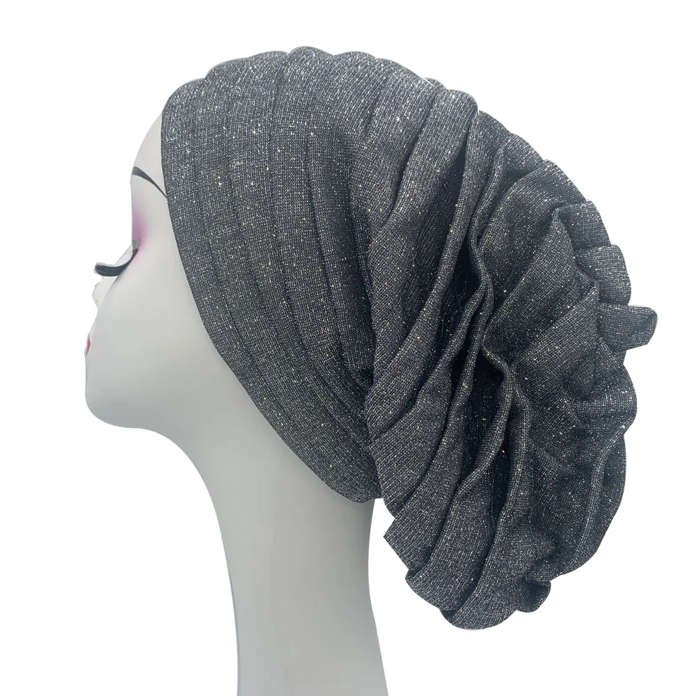 Pleated Women\'s Turban Hat Glitter Female Head Wrap Bonnet