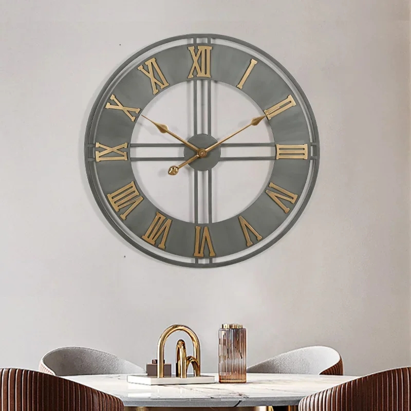 American Retro Wrought Iron Wall Clock 60cm Vintage Farmhouse Design for Living Room Home Decor