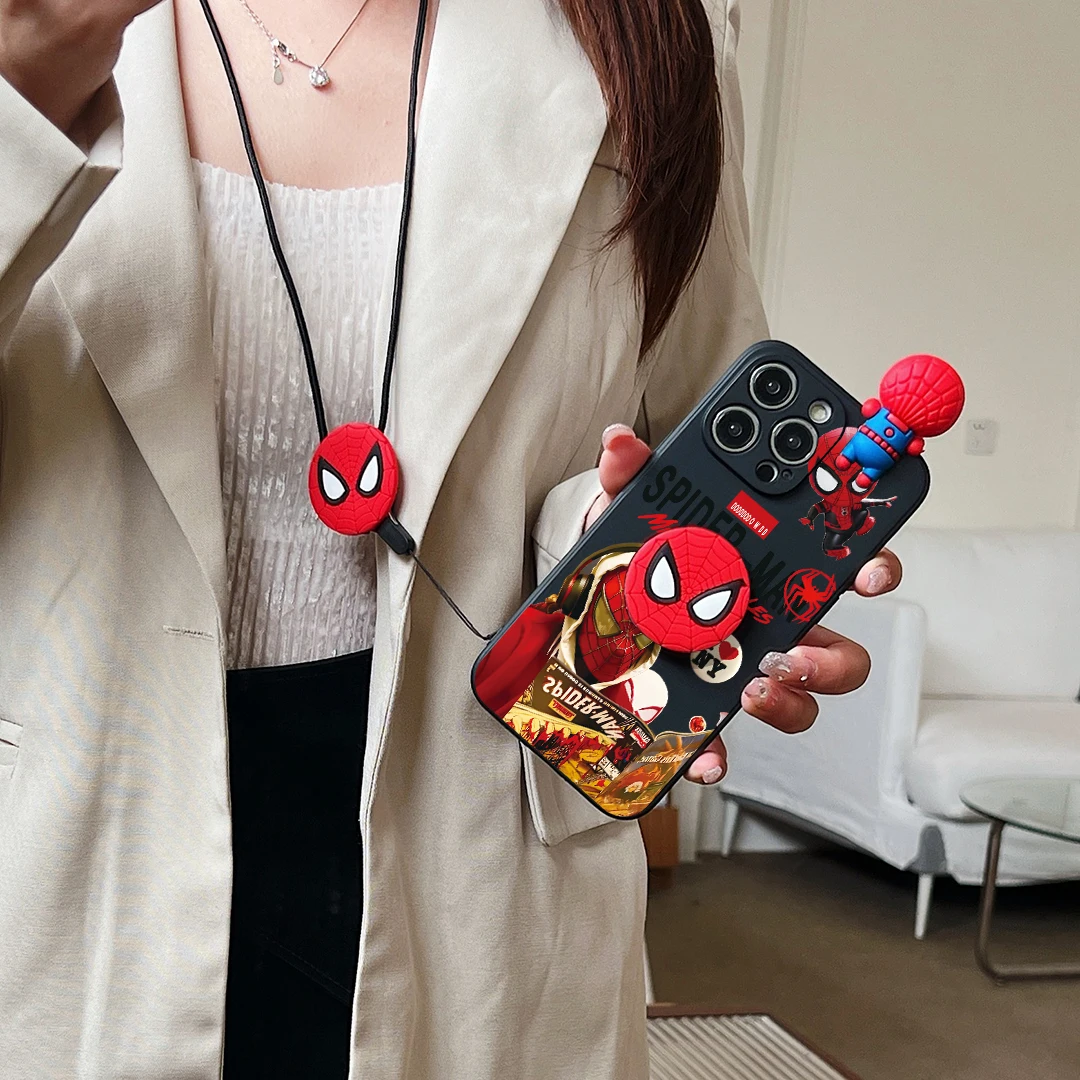 For Vivo Y15s Y17s Y15A Y76 Y35 Y22 Y16 Y02s Y78 Y27 V25 V25Pro V27 Y28 Y38 V30E Cool SpiderMan Case With Holder Rope image 6