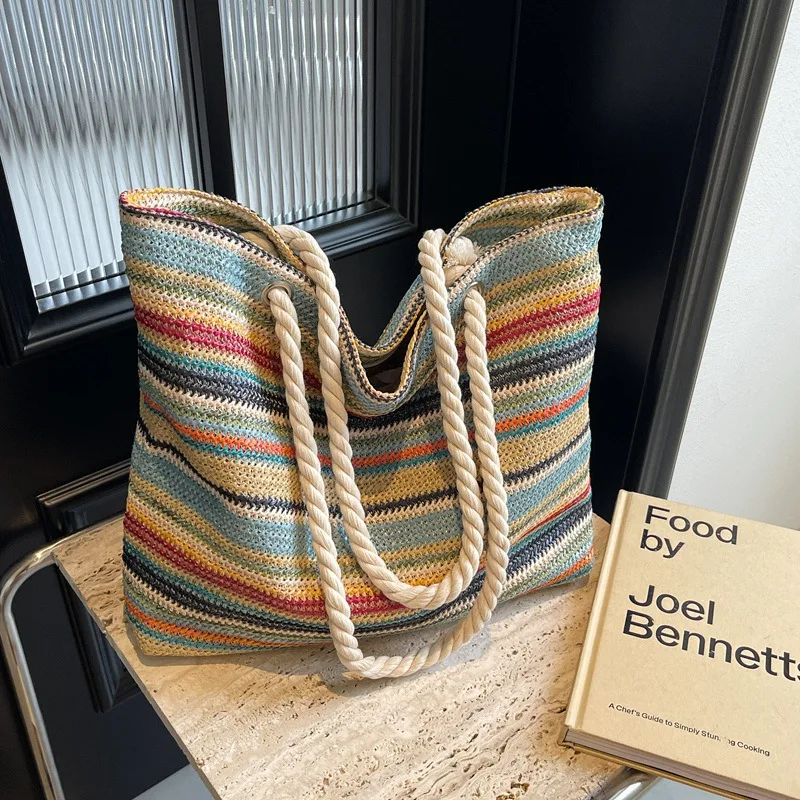Ethnic Style Tote Bags for Women Shoulder Bags Grass Woven Summer Beach Bag Versatile Large Capacity Shopping Bags Designer Bag view 6