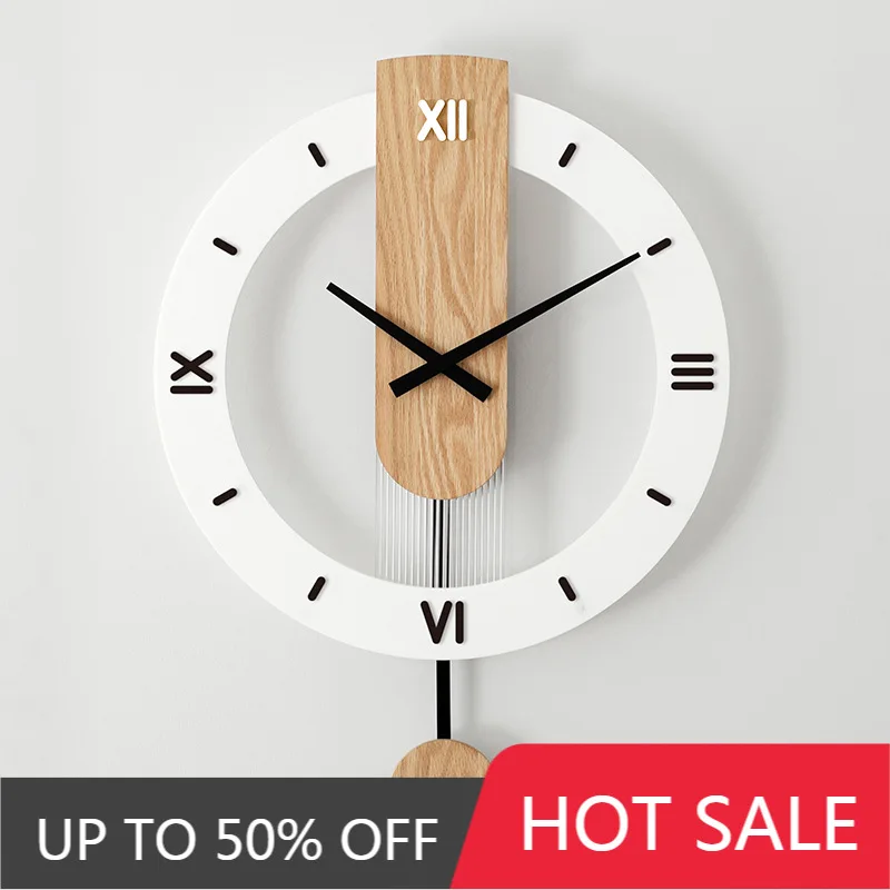 40cm Wall Clock Home Decor Wood Roman Numerals Scale Creative Silent Quartz Clock Living Room Decoration Mute Nordic Wall Clock
