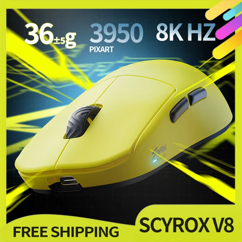 

Scyrox V8 Mouse 2.4g 8k Three-Mode Wireless Light Weight Mouse Customized Pixart3950 Gaming Mouse For Pc E-Sports Gamer Gifts