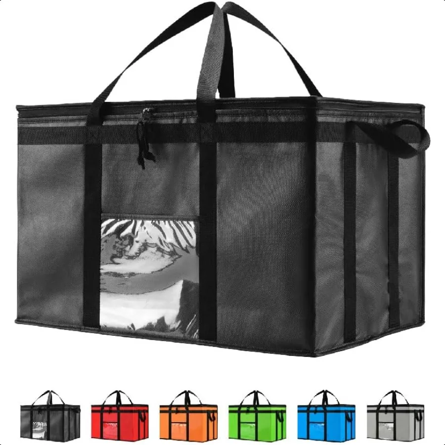 Bolsa térmica con aislamiento 3XL y calentador de alimentos para entrega de compras de comestibles con tapa con cremallera, color negro, 1 paquete