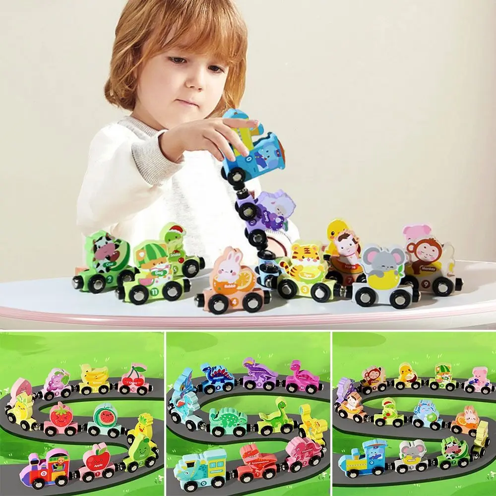 Numéro magnétique coloré Train jouets numéro dinosaure fruits animaux bricolage Train modèle Montessori Cognition en bois