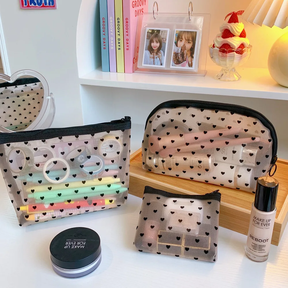 1pcs Fashion women\'s Cosmetic Bag Mesh Storage Organizer per cosmetici astuccio per matite Travel Girl Brush Toilet Makeup Bags Case