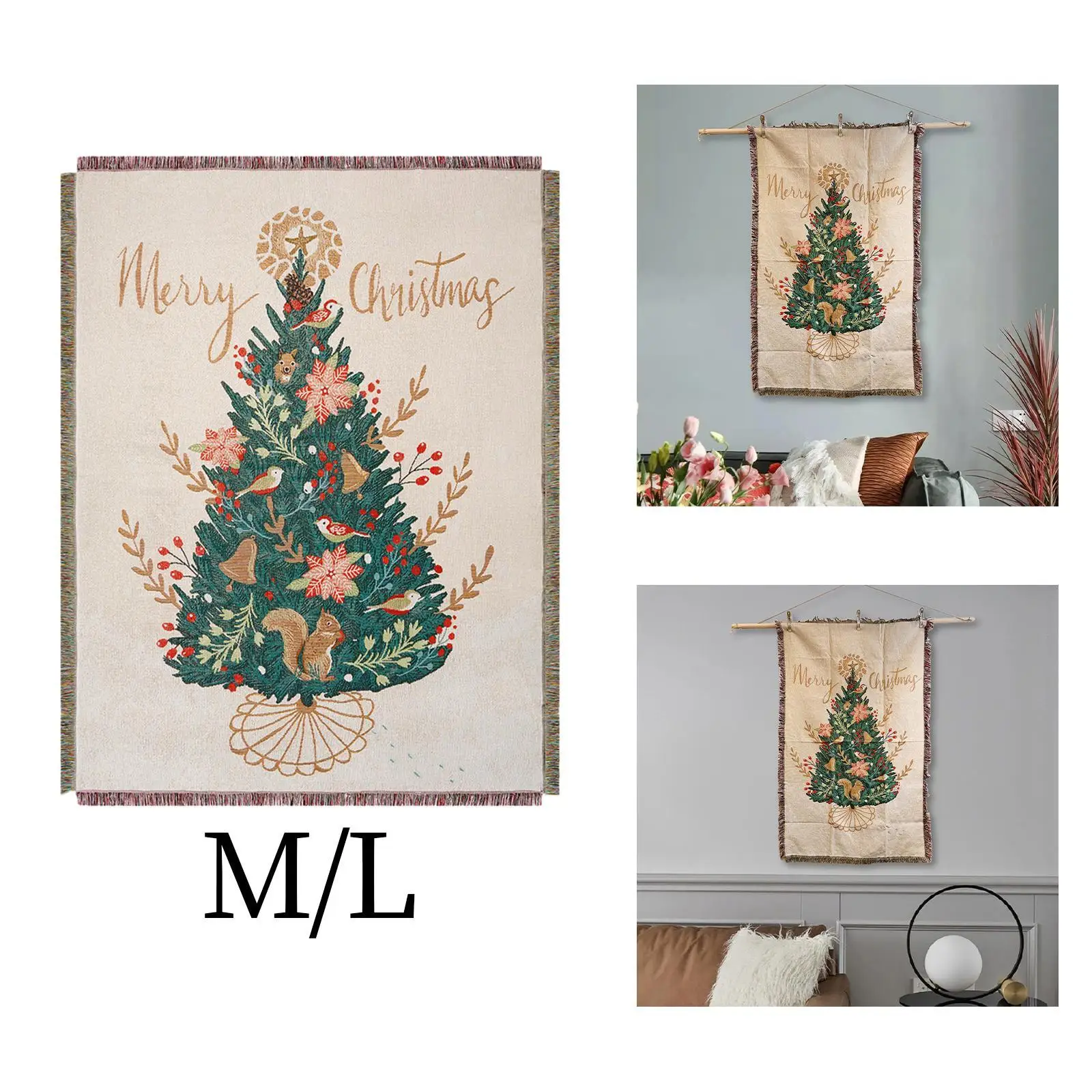 Squirrel Pine Tree Tapestry Easy Installation Christmas Fireplace Backdrop for Living Room Festival Holiday Bedroom Decor
