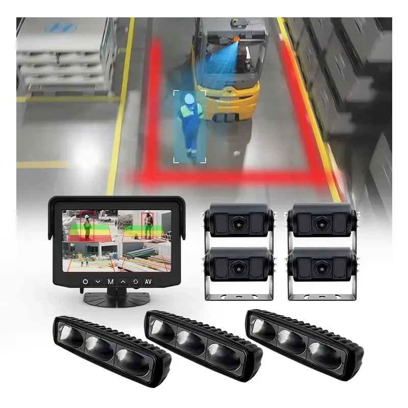 Hot Sale AI Camera Proximity Warning System for Construction Vehicles With Flashing Red Blue LED Light Pedestrian Danger Zone