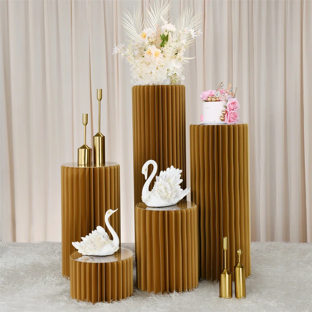 Gold Collapsible Cylinder Cake Stand Dessert Table Home Candlestick Ornament Wedding Birthday Party Decoration Exhibition Stand