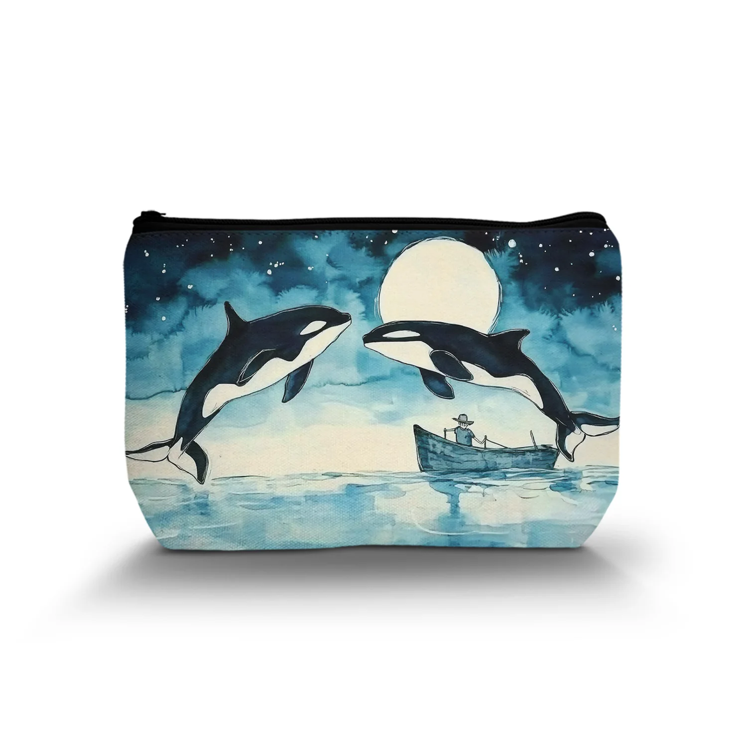 1Pc Ocean Whale Bright Moon Cosmetic Bag Multifunctional Durable Fashion Women'S Cosmetic Bag Suitable For Daily And Travel