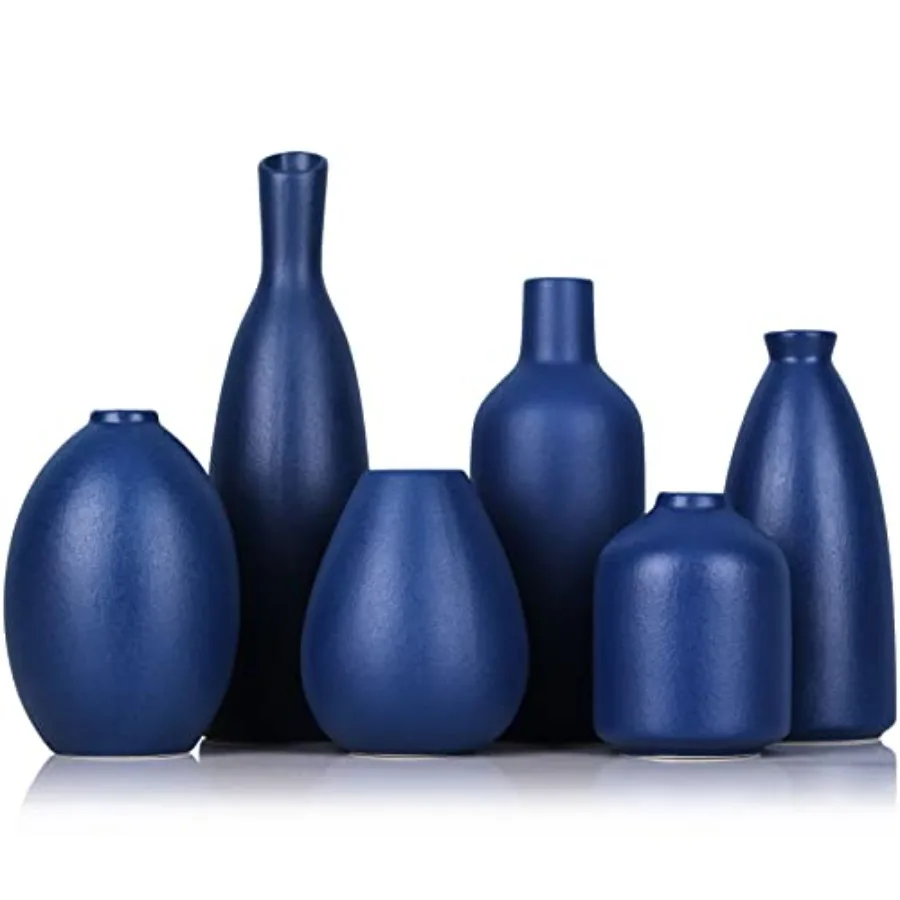 

Ceramic Vase - of 6 Bud Vases, Modern Farmhouse Navy Blue Decorative Vases for Home, Office, Living Room, Table Decor - Ideal C
