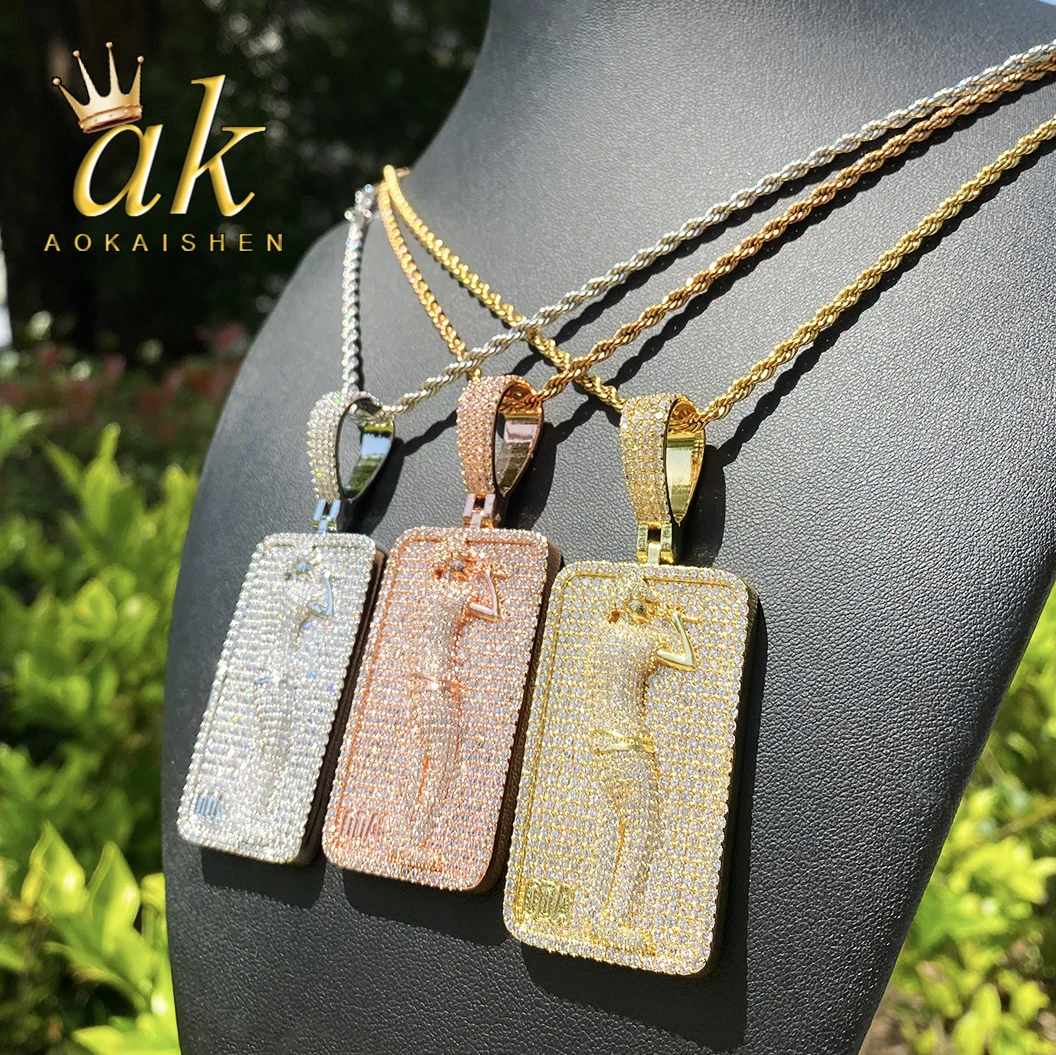 Aokaishen Iced Out Dog Tag Singer COLLAR COLGANTE para hombres chapado en oro Real 5A grado joyería de Hip Hop