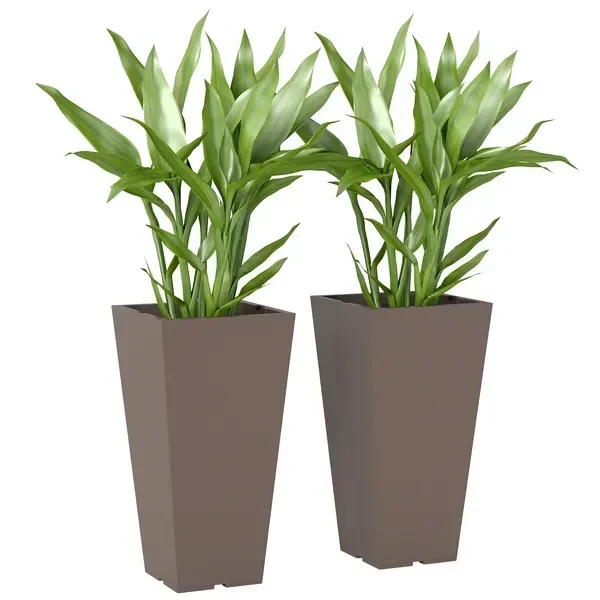 

23 Inch Tall Planters for Outdoor Plants, Set of 2 Plastic Flower Pots, for Front Door Patio Garden Use, Brown
