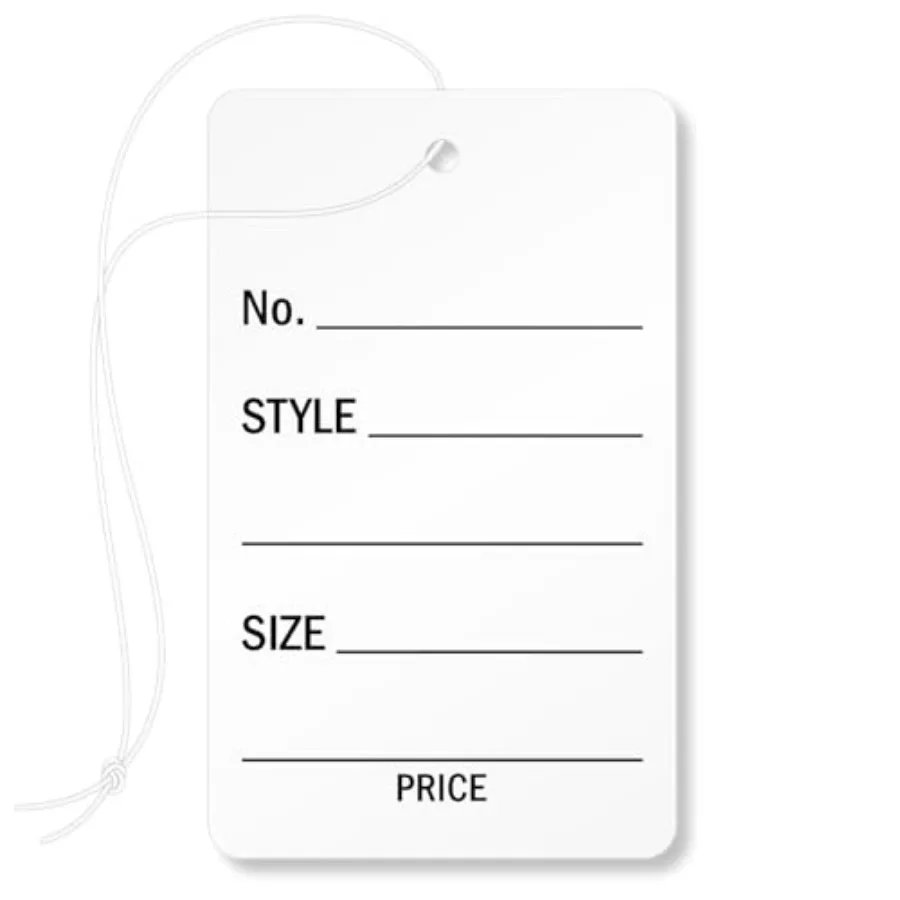 

Набор из 1000 этикеток для одежды с завязками - 7,3 см x 4,4 см, 12-точечные картонные бирки для ценников, предварительно напечатанные, с возможностью записи