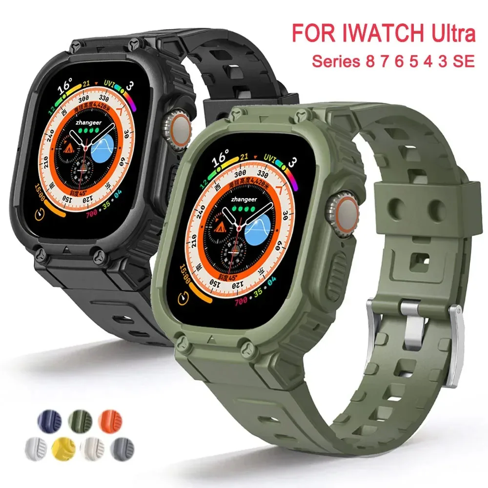 Pulseira para apple watch ultra 49mm 45mm 44mm 41mm 40mm silicone banda para iwatch série 8 7 6 se 5 4 capa protetora pulseira