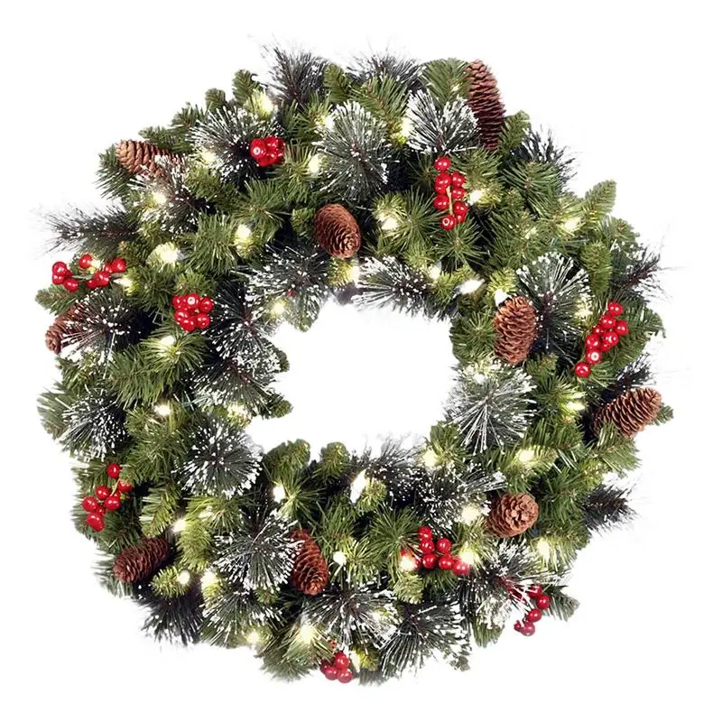 40cm Pine Cone Christmas Wreath Artificial Pine Needle Winter Wreaths with Red Berry Clusters Seasonal Home Decor Holiday Accent