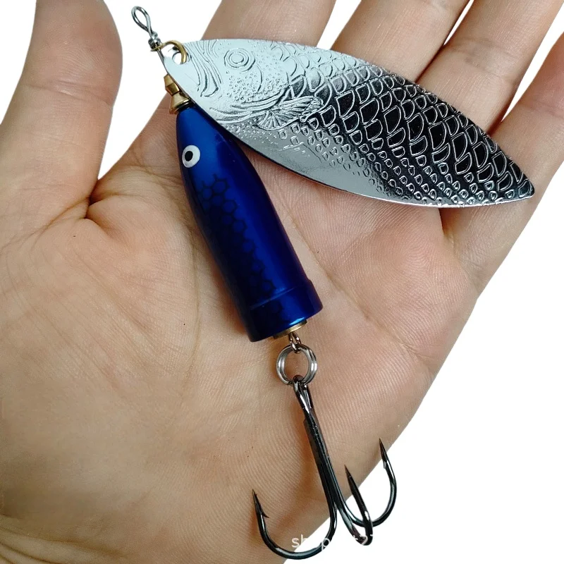 2 قطعة 9-37 جرام المعادن الشظية الدورية الترتر ملعقة إغراء سبينر الصيد الطعم الثابت مع ريشة خطاف ثلاثي الصيد سمك السلمون المرقط جثم بايك #1