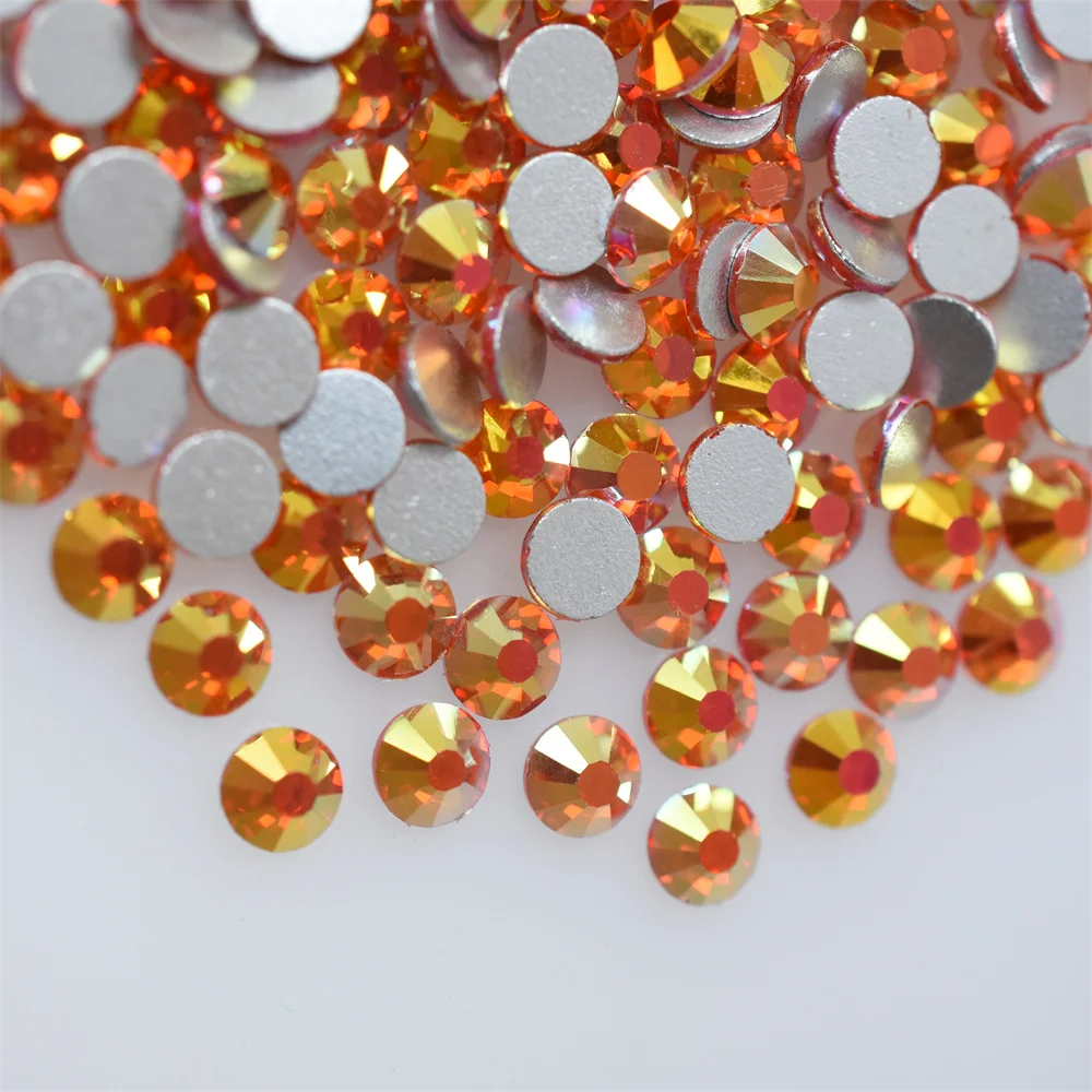 SS6-30 Glass Gold-edged Orange Red Crystal Flatback Non HotFix Rhinestones Stone Charm Nail Art Decorations Jewelry Applique