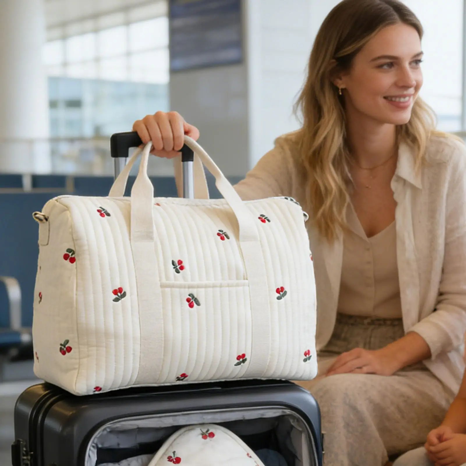 

Tote Diaper Bag For Women Large Capacity Embroidered Weekender Tote Hospital Bag For Gym Work School Outdoor Park Shopping Trip