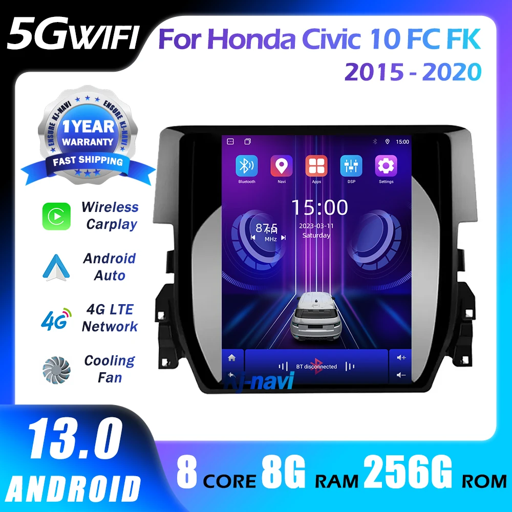 

9.7Inch Android 13 Car Radio For Honda Civic 10 FC FK 2015 - 2020 Auto Multimedia Player 2 Din Vertical GPS Carplay Stereo