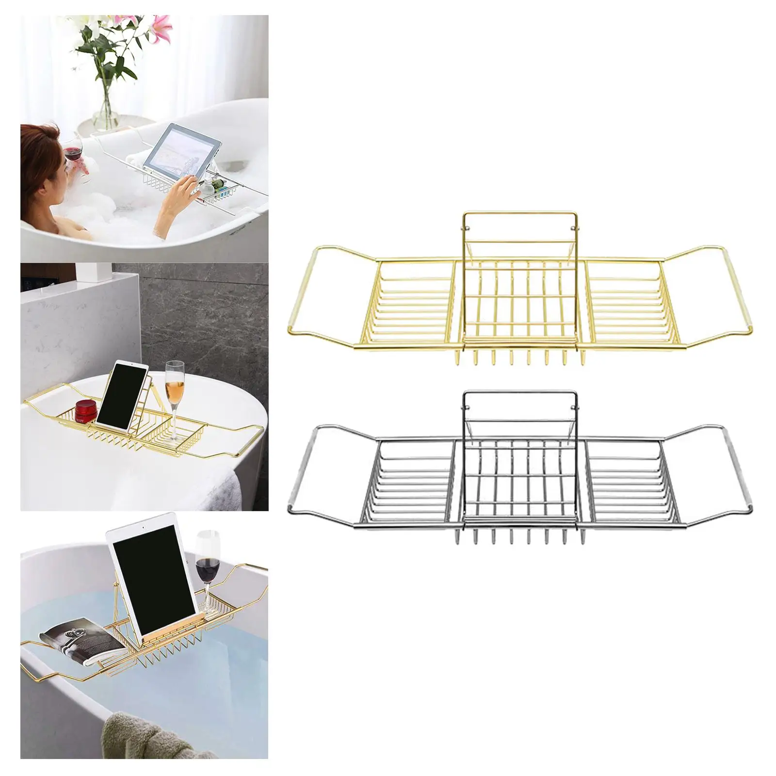 Expandable Bathtub Tray Shelf Stainless Steel for Shower & Bath