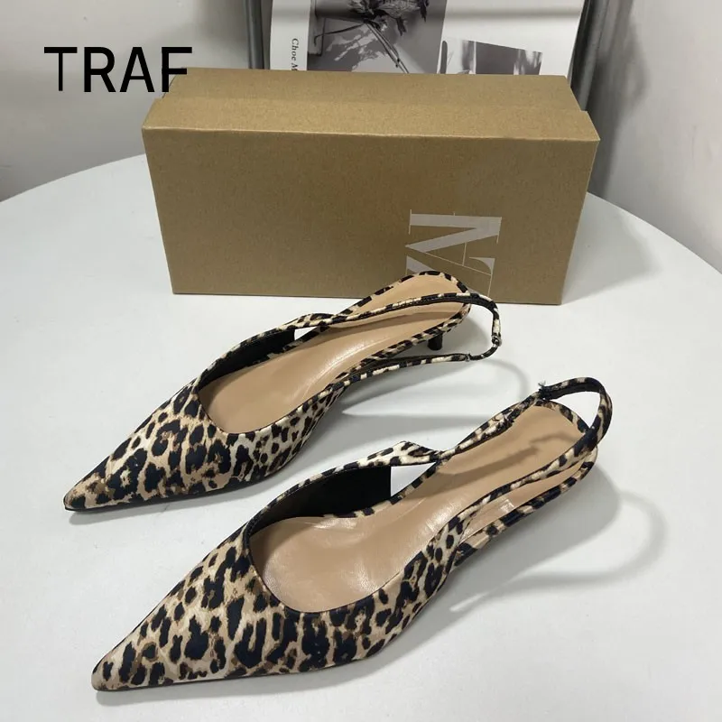 

TRAF Leopard-Print High-Heels Women Summer Stiletto Pointed Toe Sandals Woman Shoes Vintage Pumps Shoes Office Lady Heeled 2024