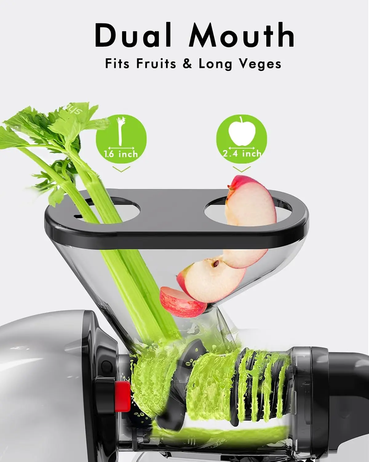 Slow Masticating Juicer with Dual Feed Chute, 150W Motor, Gray: 90 RPM Cold Press, Quiet Operation, Brush-Aided Cleaning, 550ml