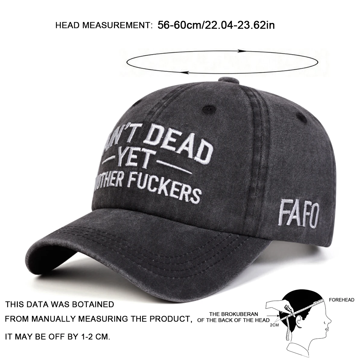 Unisex AINT DEAD YET Baseballkappen mit Stickerei, für Frühling und Herbst, für den Außenbereich, verstellbare Freizeithüte, Sonnenschutzhut, Sportkappe – Detail 7