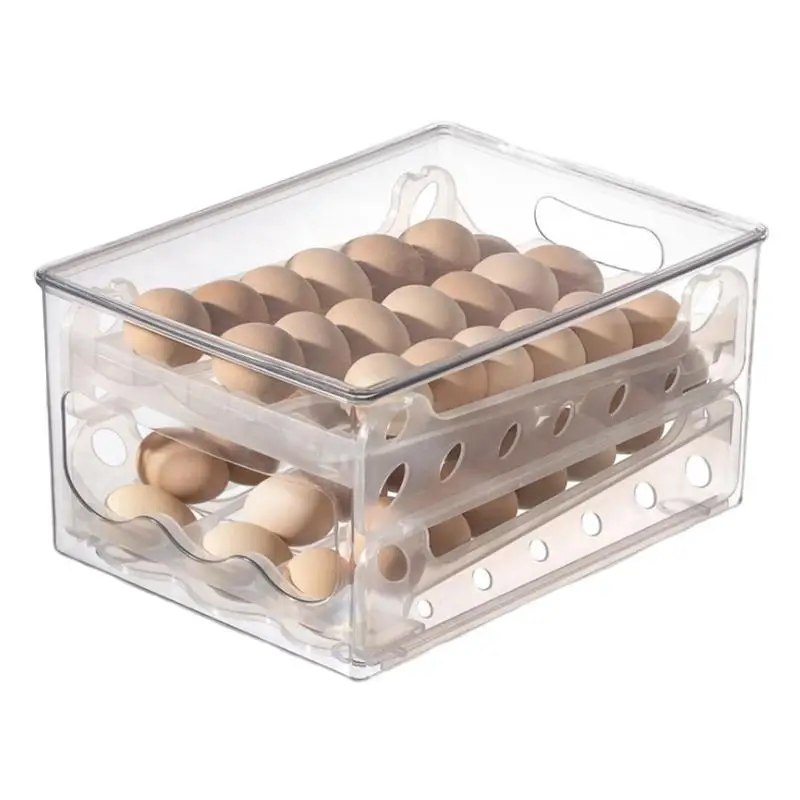 

Egg Dispenser For Refrigerator Roll Down 2 Tier Egg Holder For Fridge Automatic Roll-Down Space-Saving Egg Tray Transparent Egg