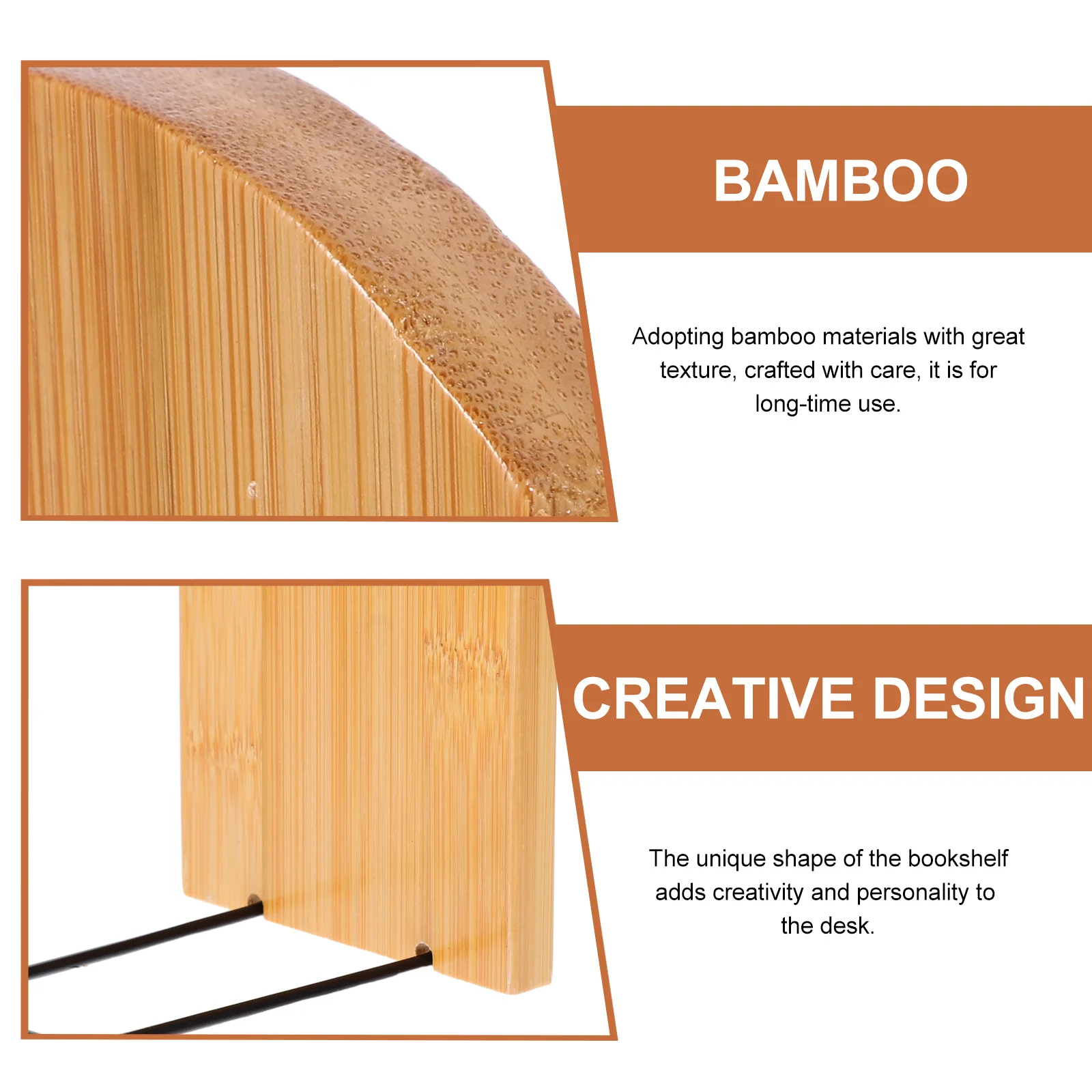 

2Pcs Exquisite Bookend Bamboo Book Organizer Creative Desk Shelf Accessory Decorative Multi-Function Bookend Metal Bookends