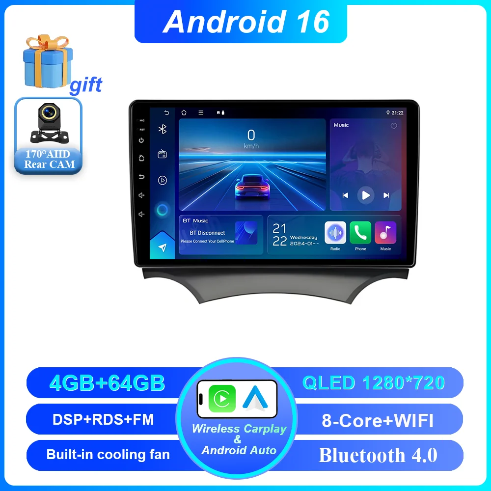 Android 16 Carplay voor Ford Ka 2008 - 2014 autoradio stereo multimediaspeler videospeler GPS navigatie QLED touchscreen 4G DSP